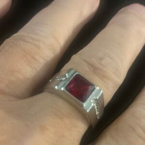 Sterling Silver Ring with Square Red Gemstone